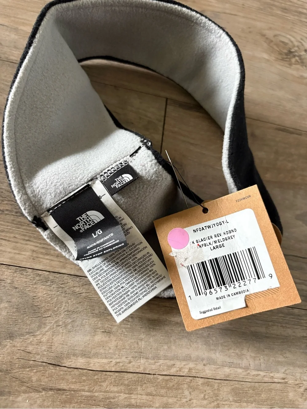 NWT The North Face Kids Glacier Reversible Headband In Black/Meld Grey